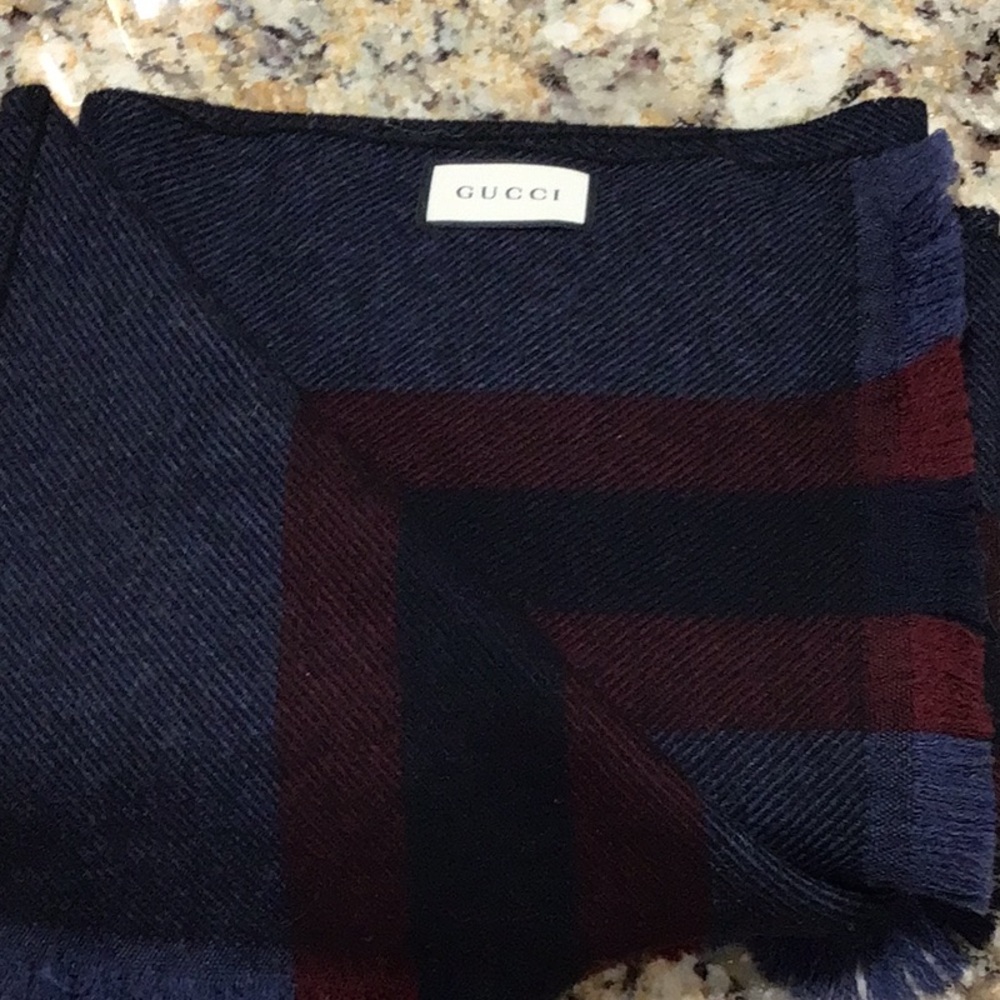 Gucci Scarf Navy Burgundy Red $699